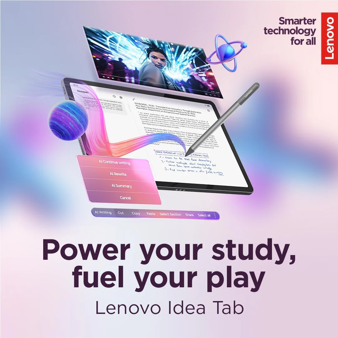 Lenovo Idea Tab – Főiskolai tablet – 11 hüvelykes 2.5K IPS érintőképernyő – 90 Hz – MediaTek Dimensity 6300 – 8 GB memória – 256 GB tárhely – integrált Arm Mali-G57 MC2 – Tab Pen és Folio tok