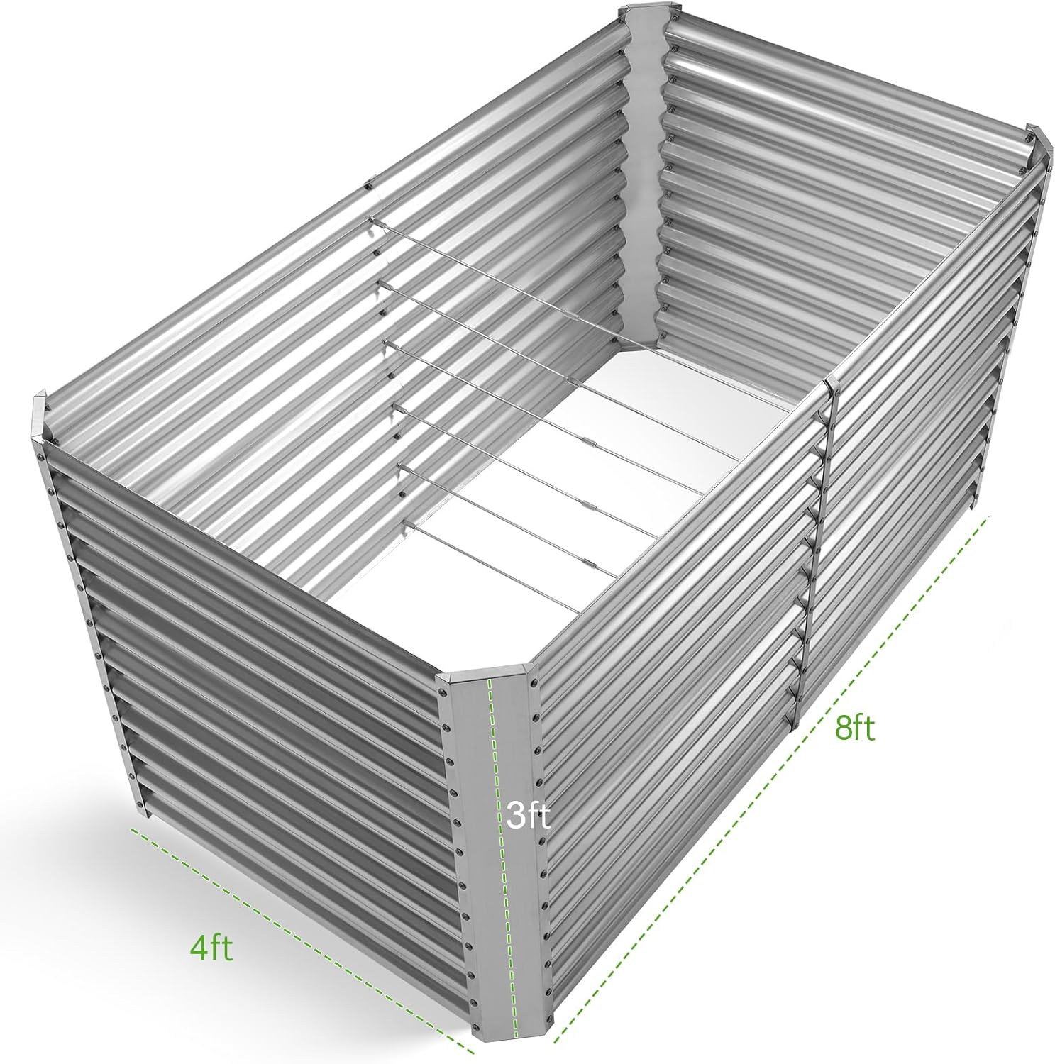Land Guard 8x4x3ft Rectangular Galvanized Raised Garden Beds  Large-Capacity Metal Planter Box Outdoor  Durable Deep Raised Garden Bed 3ft Tall  Raised Beds for Gardening Vegetables  Classic Silver