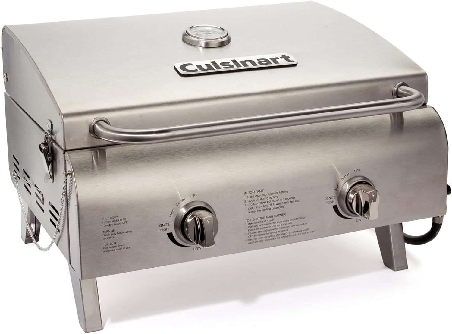 Cuisinart Chef's Style Tabletop Portable Propane Grill, 20,000 BTU Stainless Steel 2-Burner