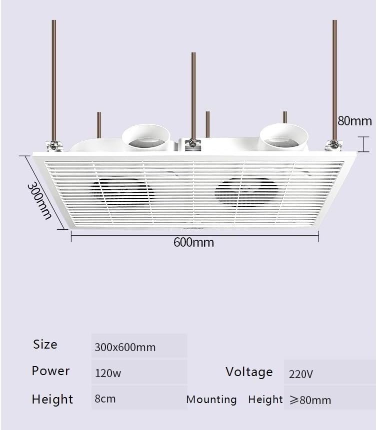 Multifunktionaler Ventilator für Küche und Lager mit abgehängter Decke. Installation eines Hochleistungs-Ventilators für das Badezimmer.