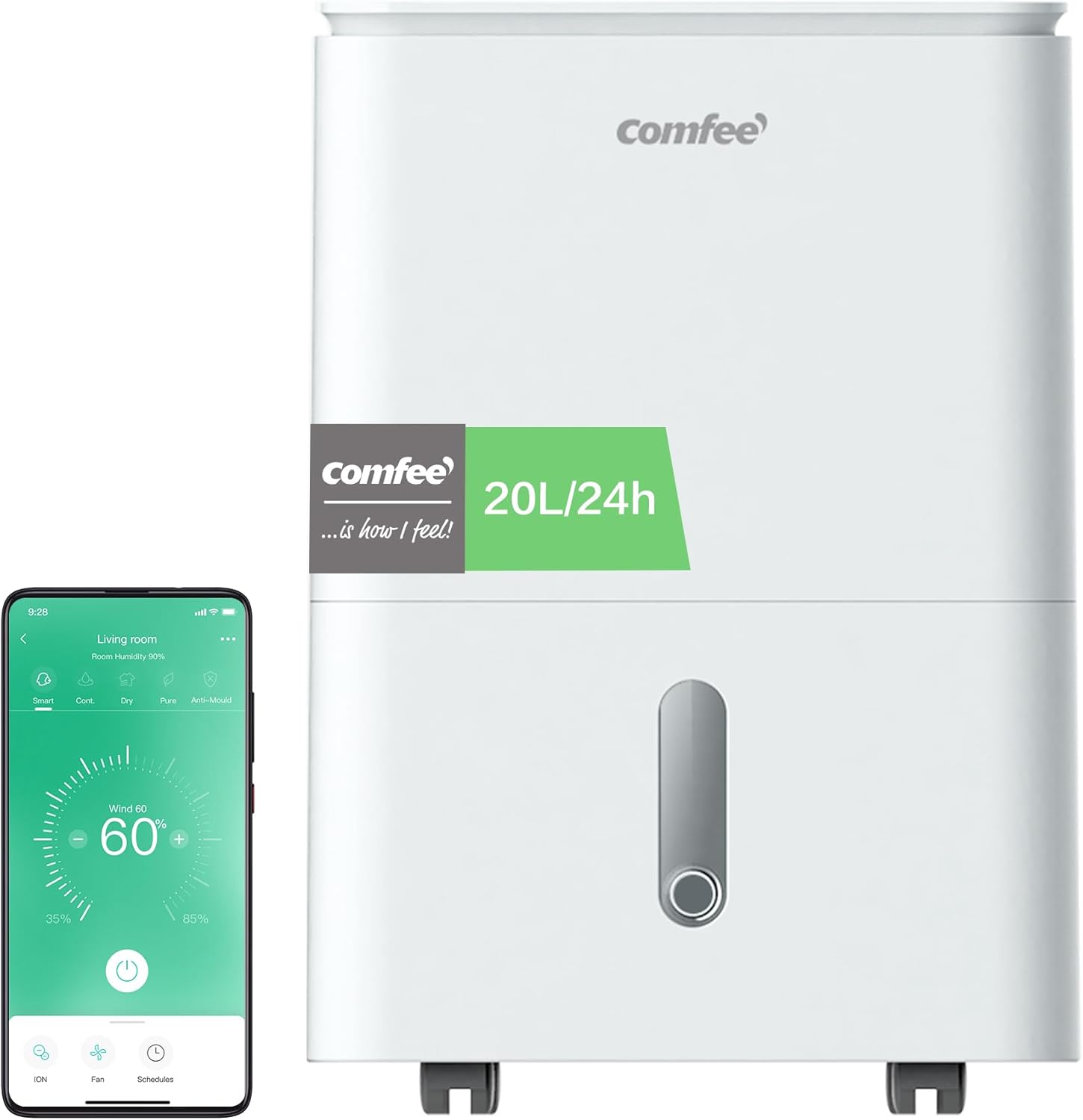 Comfee Luftentfeuchter, 30L/24h, Raumgröße ca. 180m³(80m²), Intelligenter Entfeuchtermodus, 24H Timer, Wassertank 3L, MDDP-30DEN7