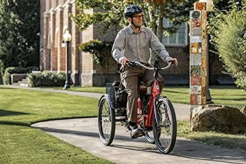 2025 Schwinn Meridian Adult Tricycle, Men's and Women's Beach Cruiser, 26-inch Wheels, Low Step-Through, Wide Saddle, Folding Rear Basket.