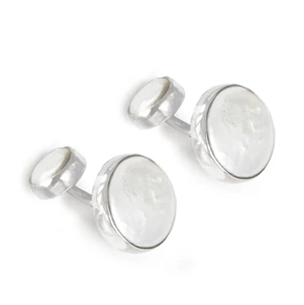 Double Coin Pearl Cufflinks in Sterling Silver
