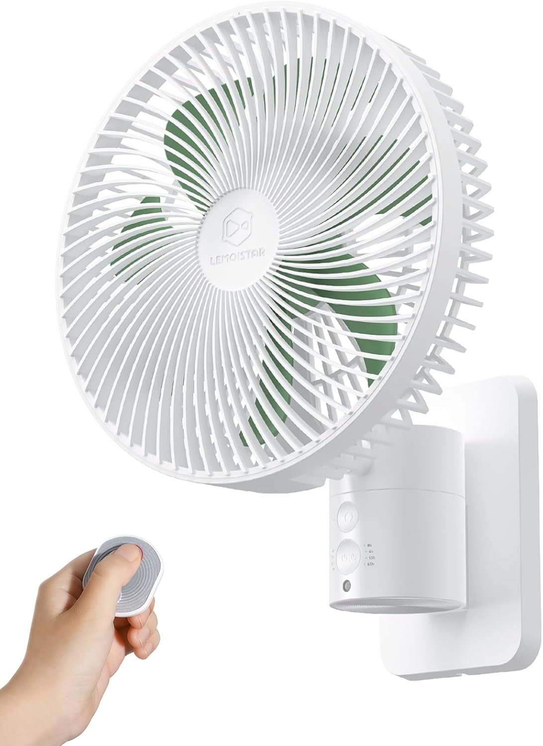 Wandmontierter oszillierender kleiner Ventilator mit Fernbedienung, 21,6 cm Schlafzimmer Wohnmobil-Ventilatoren, 4 Geschwindigkeiten, Timer, leiser Wandmontierter Ventilator mit 1,8 m Kabel, 90°