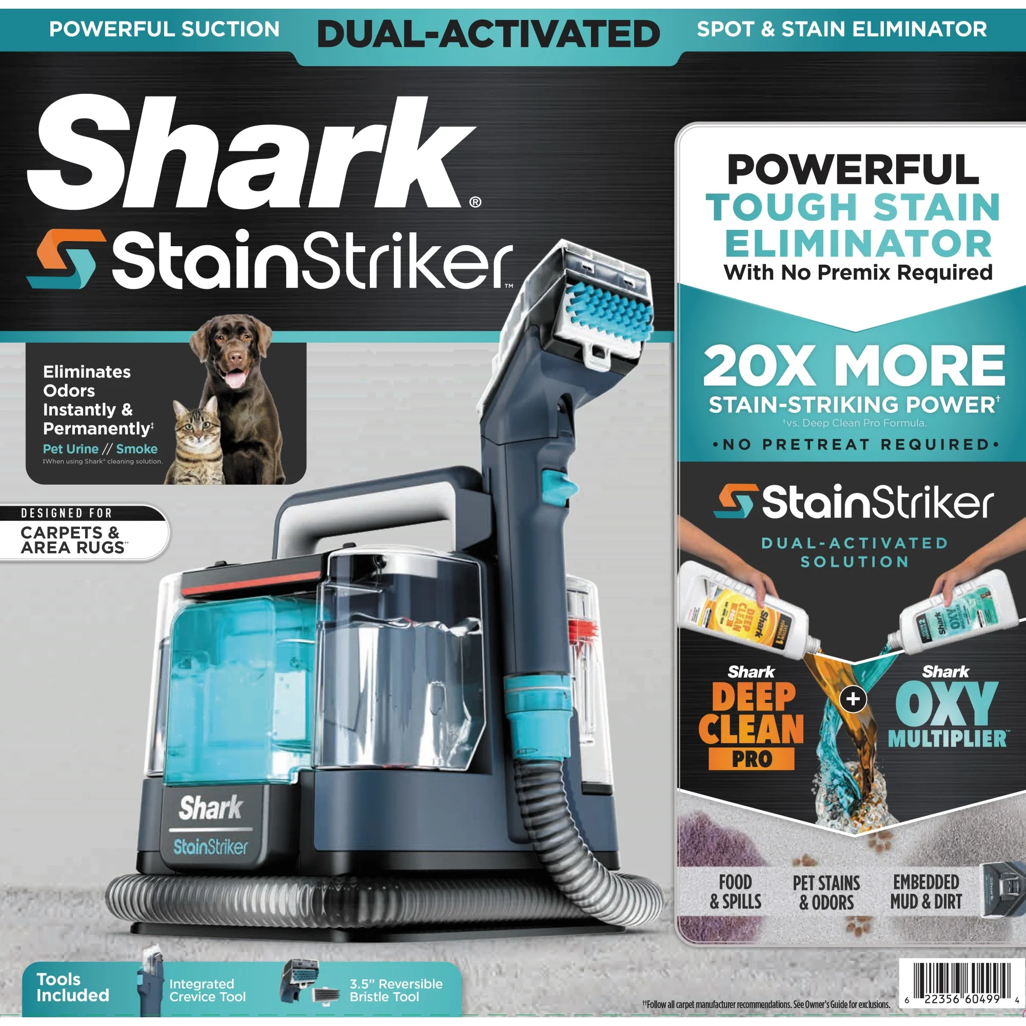 Shark StainStriker Carpet and Upholstery Cleaner, Portable with 2 Tools, 6oz Deep Clean Pro Formula and 12oz OXY Multiplier Formula, PX200 Navy/White