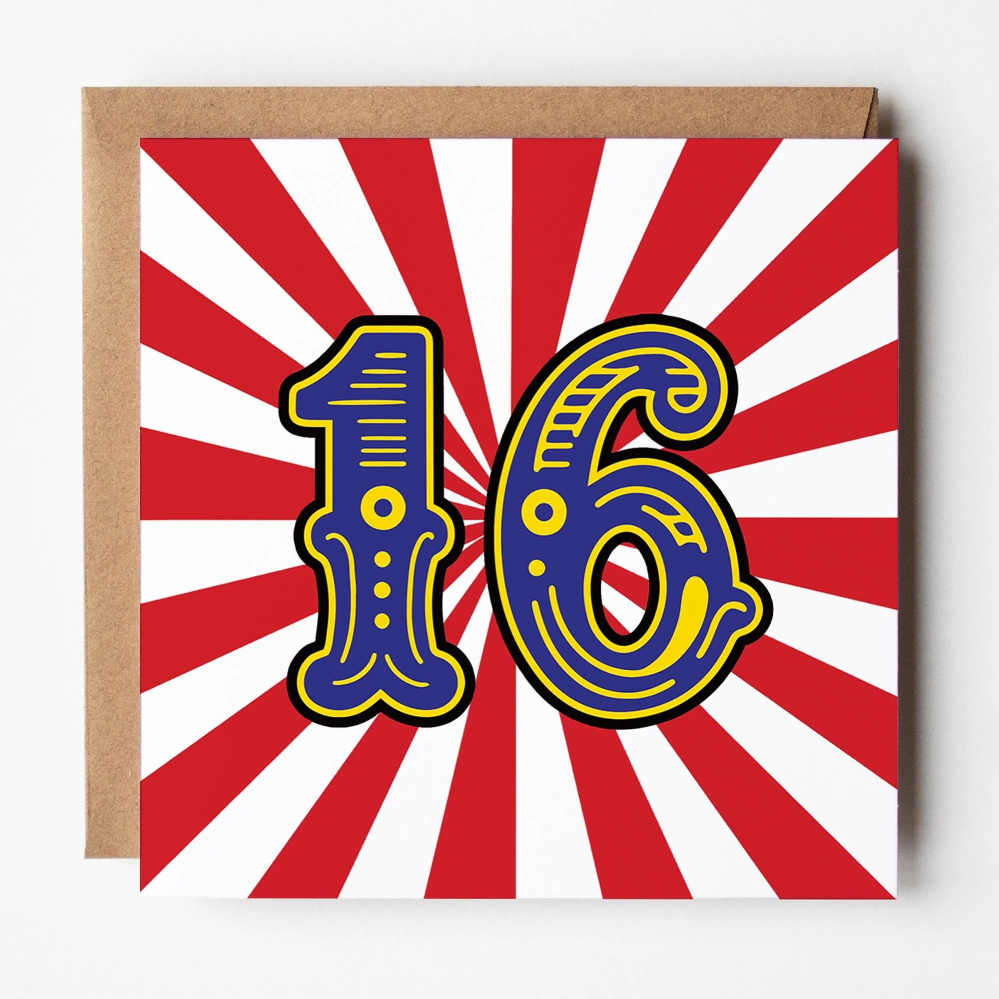 16th Birthday Card: Circus Theme with Kraft Envelope