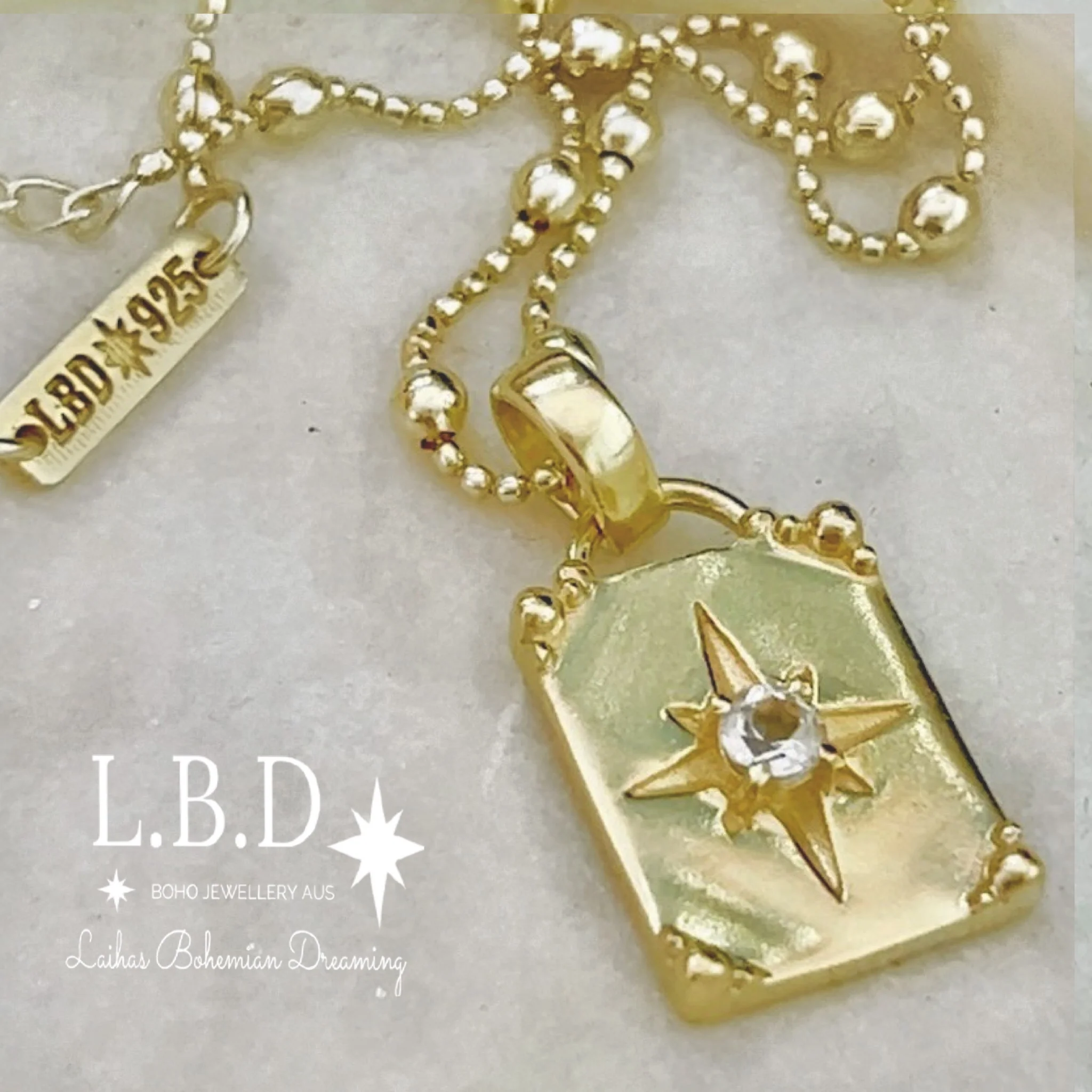 Laihas Prestige Celestial Gold White Topaz Crystal Necklace