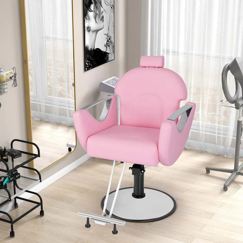 Reclining Barber Chair, 360° Swivel Salon Chair with Heavy Duty Hydraulic Pump, Adjustable Height & Headrest for Hair Styling, Makeup, Tattoo