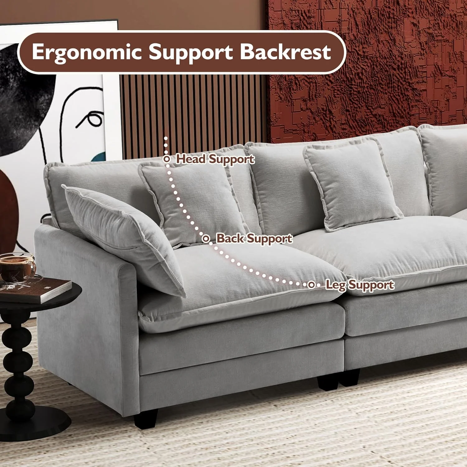 111.4 Inch L-Shaped Modern Sofa Modular Cloud Sofa Ottoman 4-Seater Chenille Deep Seat Sofa