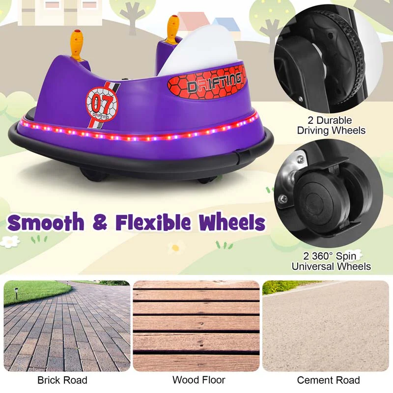 12V Toddler Bumping Car, Battery Powered Baby Ride on Bumper Car with Dual Joysticks, Flashing LED Light & 360 Degree Spin