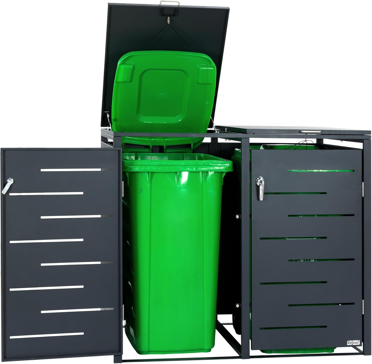Zelsius Edelstahl Mülltonnenbox 4 Tonnen | 120-240 Liter | Anthrazit RAL 7016 | inkl. Erweiterungsmöglichkeit | Garten Müllhaus, Mülltonnenbox 4er, Aufbewahrungsbox für Mülltonnen