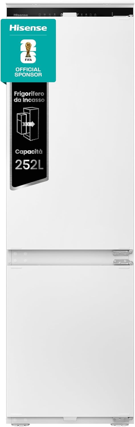 Hisense RB3B250NEWE1, Frigorifero Combinato da incasso Total No Frost 178cm, 35dB (B), 252l, display digitale LED, 1 cassetto controllo umidità, convert function nel freezer, luce superiore e laterale