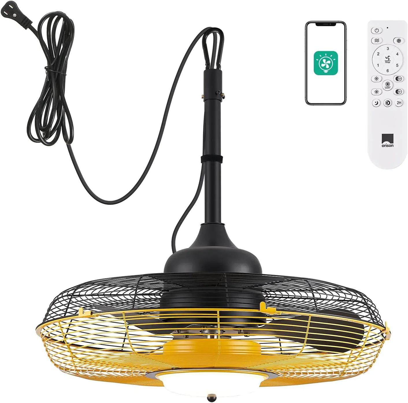 Kültéri mennyezeti ventilátor világítással, dugós mennyezeti ventilátor távirányítóval, pavilonventilátorok, kültéri függő teraszra, vízálló, nedves besorolású függőventilátor alkalmazásvezérléssel