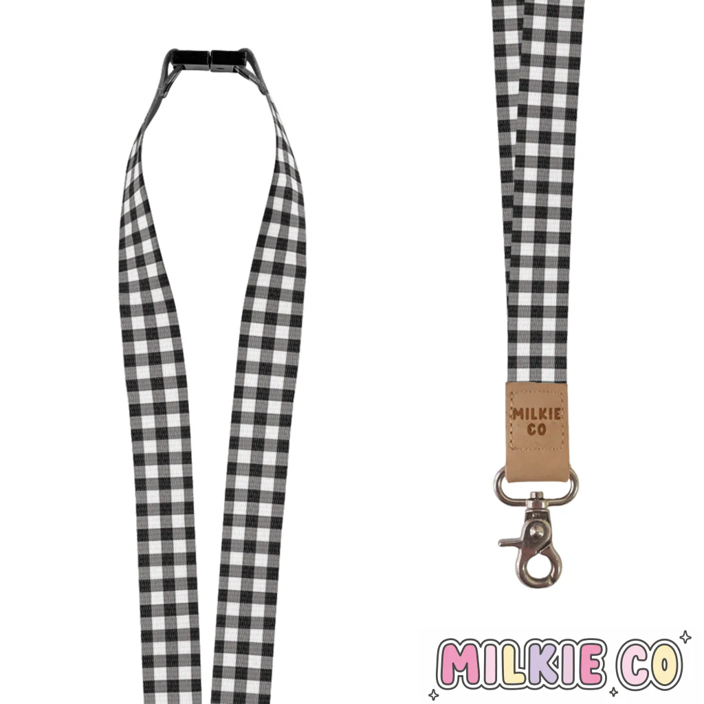 Black Gingham Fabric Lanyard