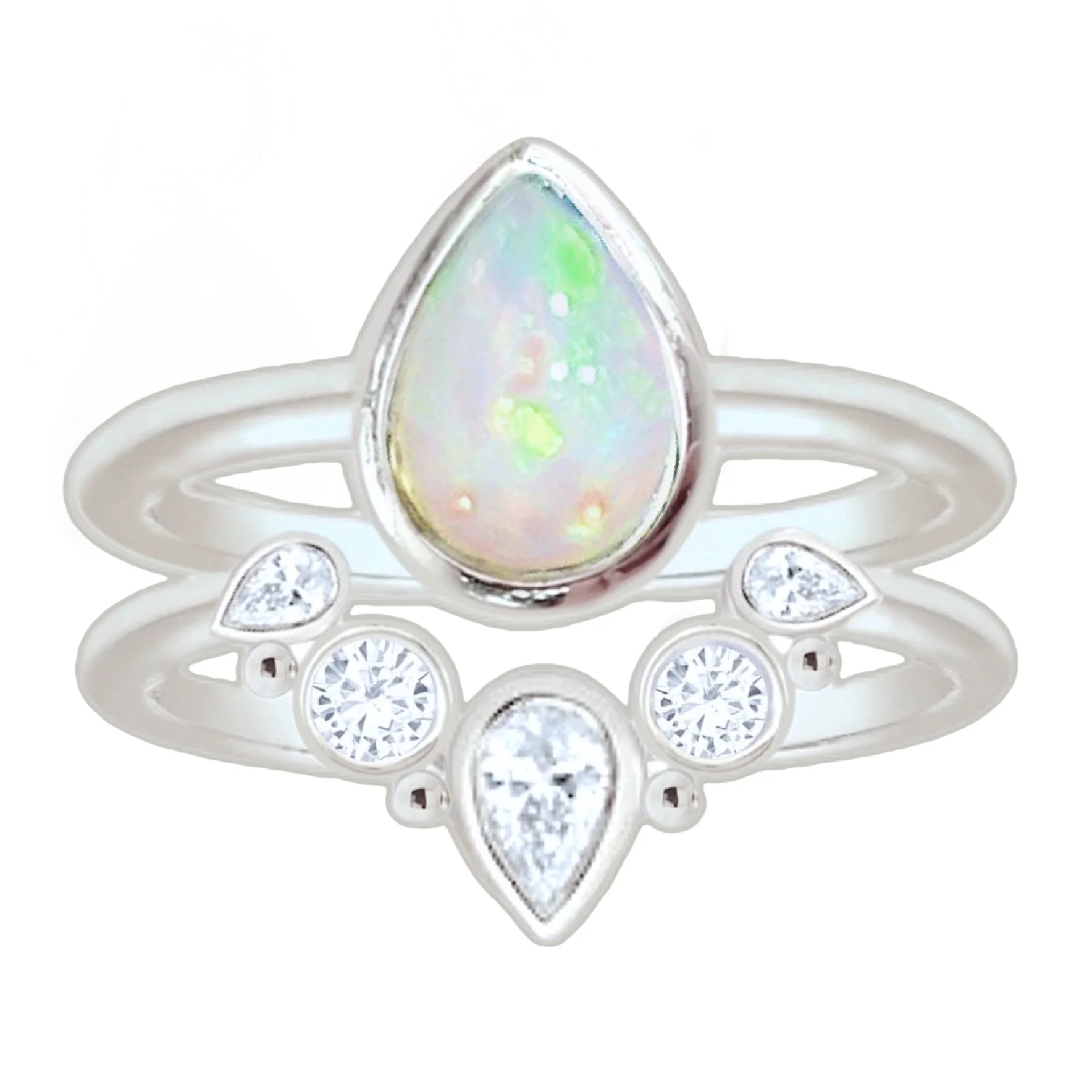 Laihas Queen Of Cups Genuine Opal and Topaz Ring Set