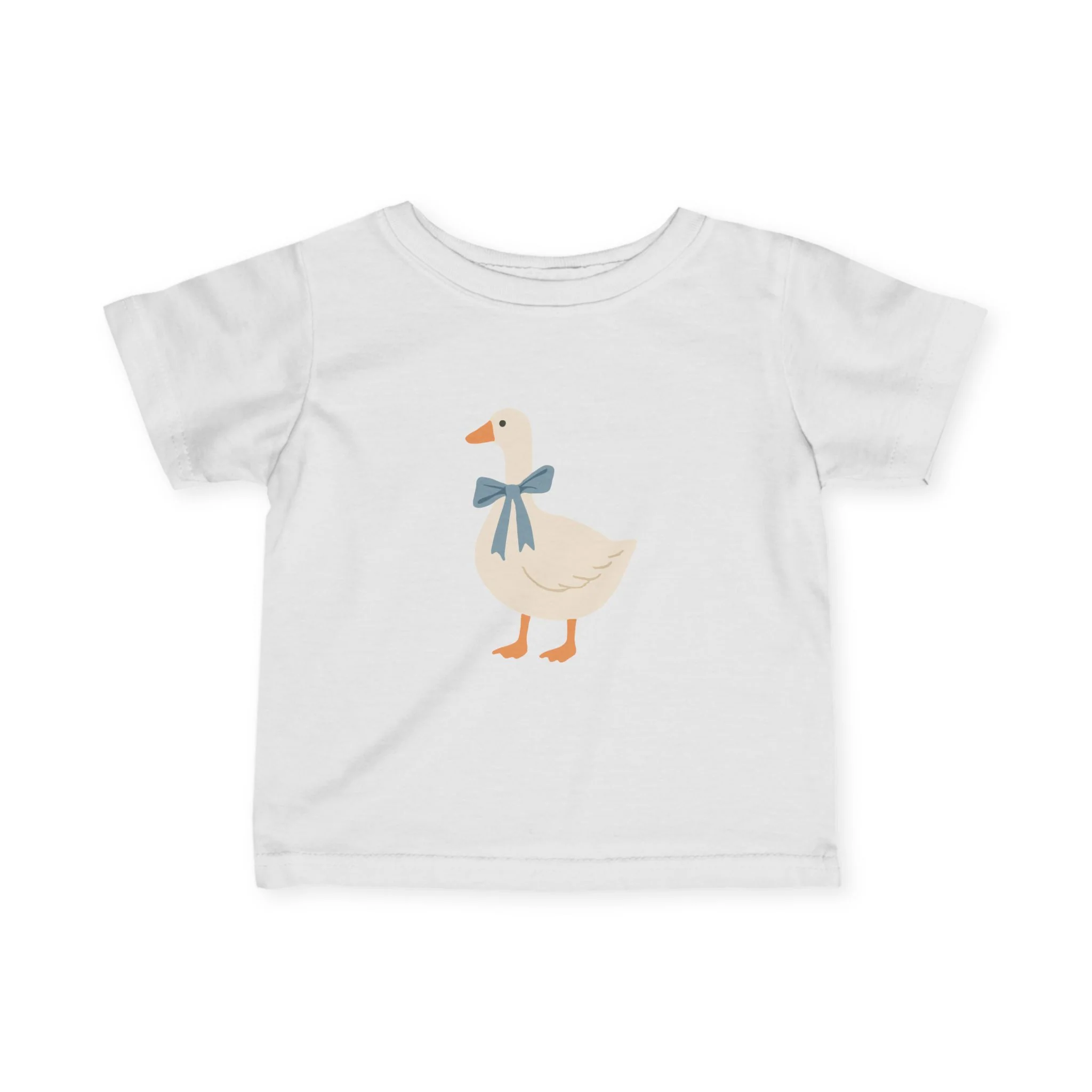 Baby Tee with Cute Duck Illustration �C Blue Bow Infant Shirt