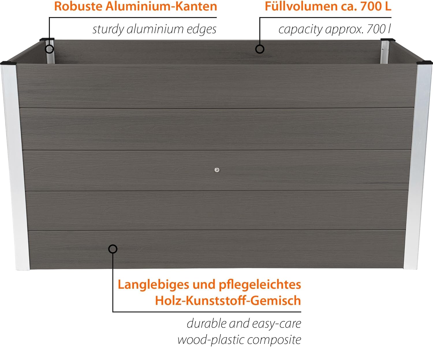 dobar® XXL Hochbeet aus WPC – WPC Pflanzkasten mit Aluminium-Kanten – Großes Gartenbeet mit Bodenkontakt – Pflegeleichtes Holz-Kunststoff Hochbeet 700L – 150x70x75 cm -Anthrazit