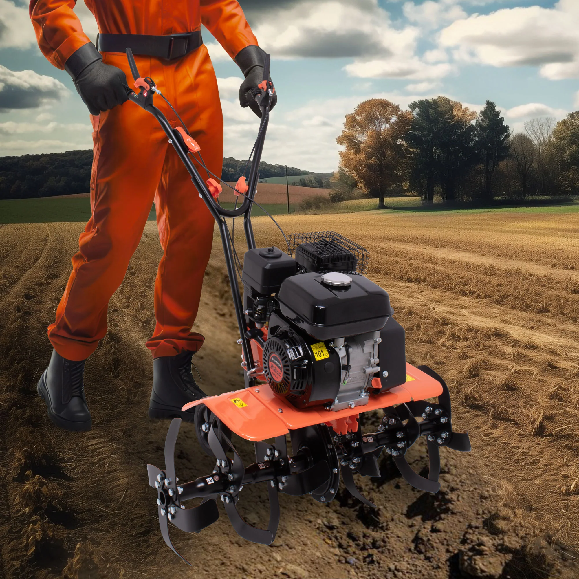 Tukang 212 - Motocoltivatore per Orto a Scoppio a Benzina 4 tempi 6.1HP Motore 212cc con 6 Frese Ø40 cm