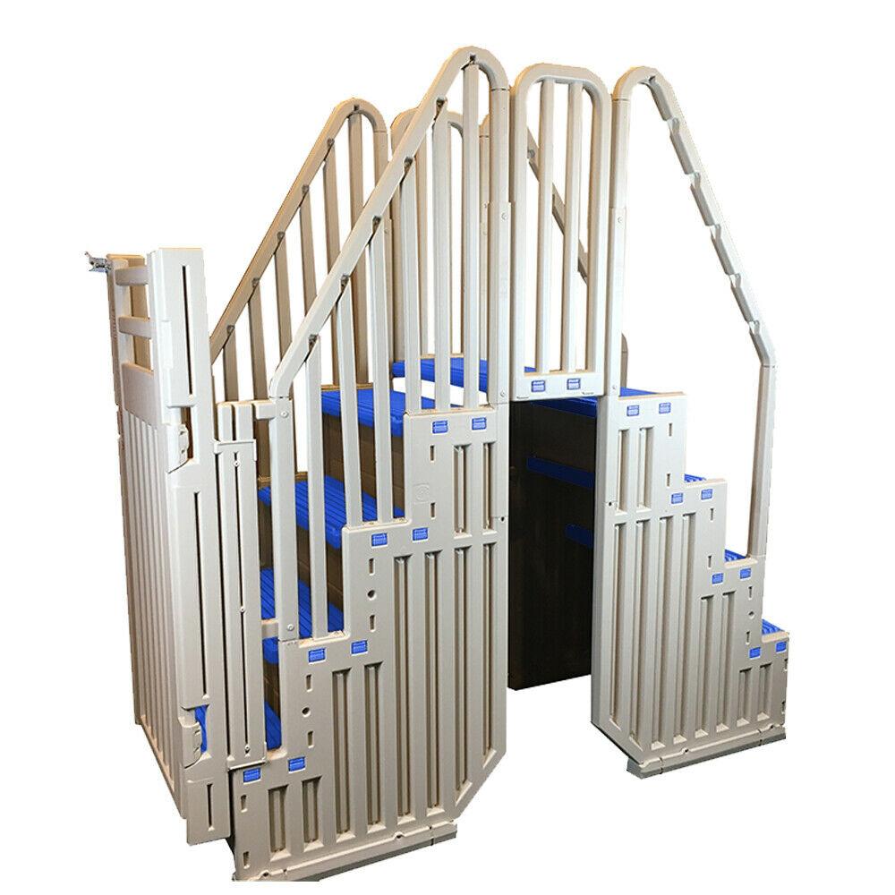 Sistema per piscina fuori terra blu grigio caldo Confer con gradini e chiusura blu