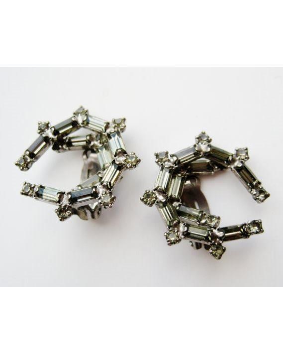 1950s Lucky Horseshoe Diamante Clip Screw Earrings