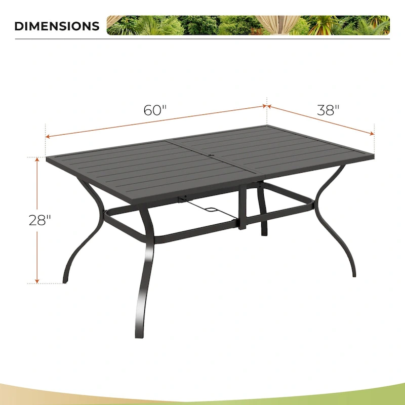 7/8-Piece Patio Dining Set including 60x38 Slatted Metal Table with 1.56 Umbrella Hole and 6 Spring Motion Chairs