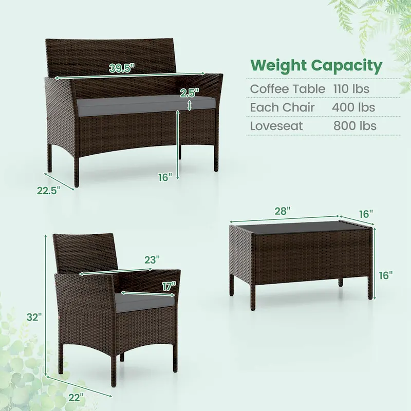 Costway 4 PCS Patio Furniture Set with Washable Cushions and Tempered - See Details