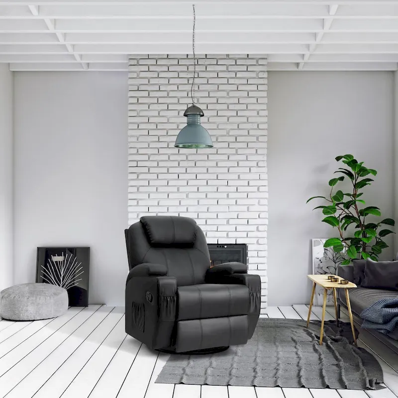 Massage Recliner Chair Swivel Heating Faux Leather Living Room Chair