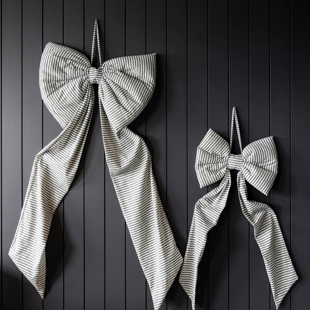 Oversized Gray Blue Striped Bow