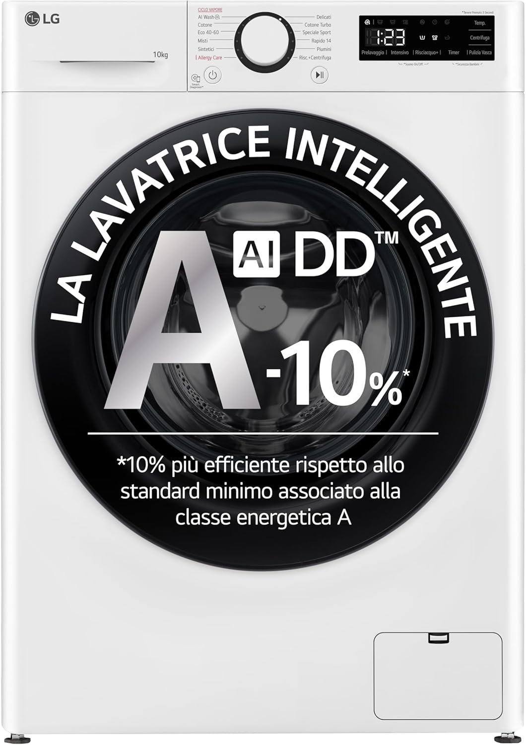 LG AI DD F4R3010NSWW Lavatrice Classe A -10%, Carica Frontale Serie R3, Lavatrice 10kg, 1400 giri, AIWash, Lavaggio a vapore, Motore Direct Drive, Smart Diagnosis, Libera installazione, Bianca