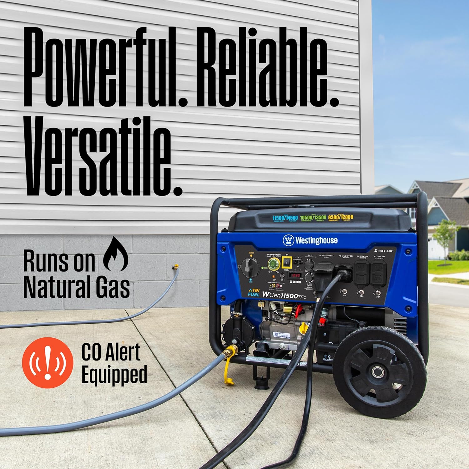 Westinghouse 14500 Peak Watt Tri-Fuel Home Backup Portable Generator  Remote Electric Start  Transfer Switch Ready  Gas  Propane  and Natural Gas Powered
