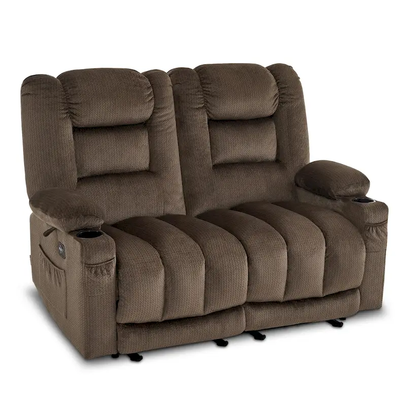 MCombo Power Reclining Loveseat Sofa with Heat and Massage, Fabric PR648