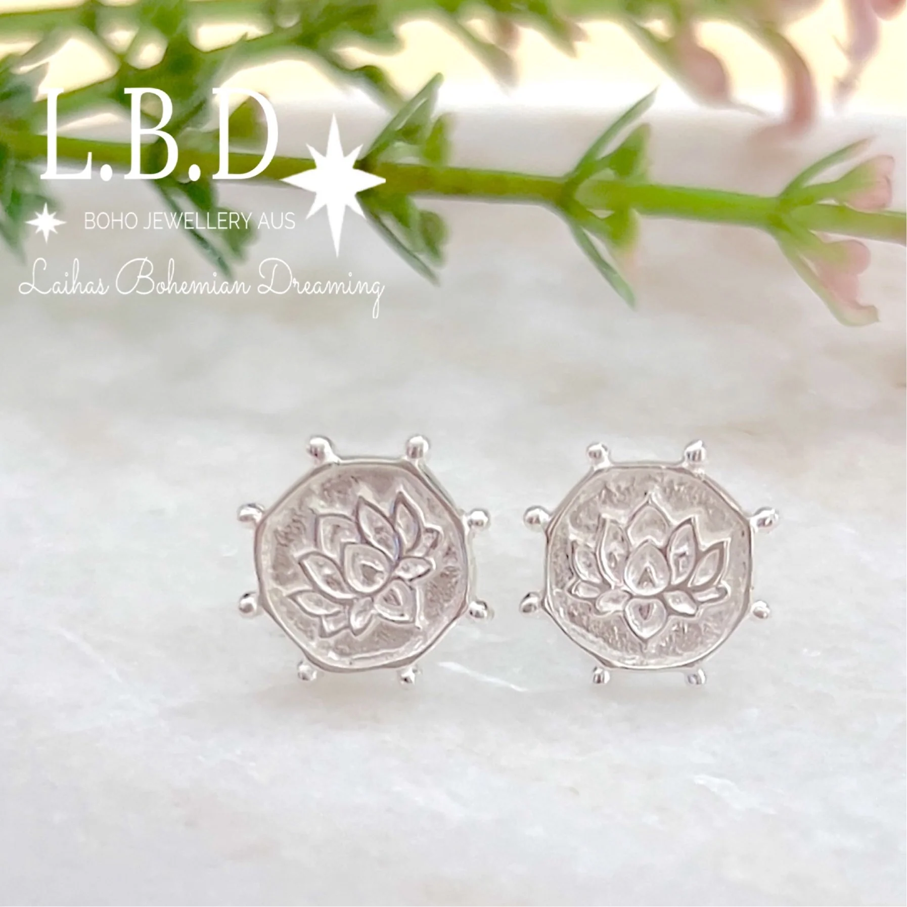 Laihas Perfectly Imperfect Lotus Flower Stud Earrings- Sterling Silver