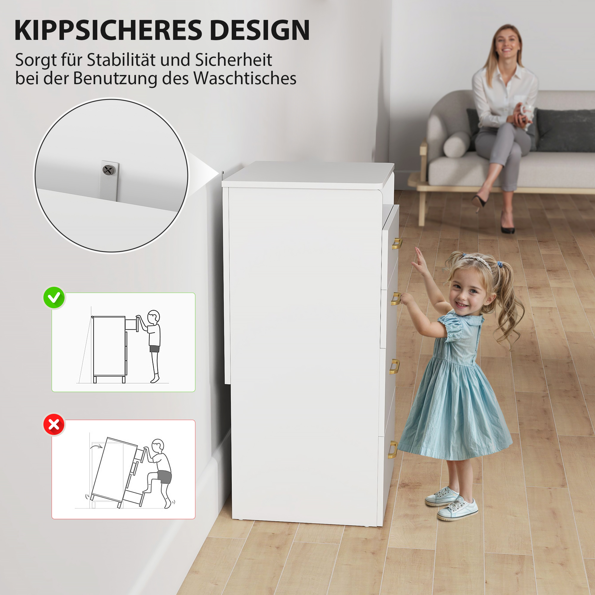 HOMCOM 3-in-1 Make-uptafel met Spiegel, Nachtkastje, Rollende Kruk, Lades, Wit