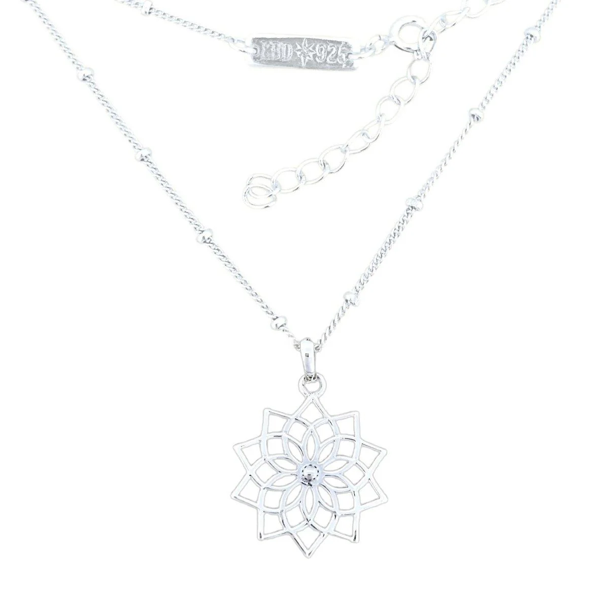 Laihas Prestige Mandala Flower Sterling Silver Boho Necklace