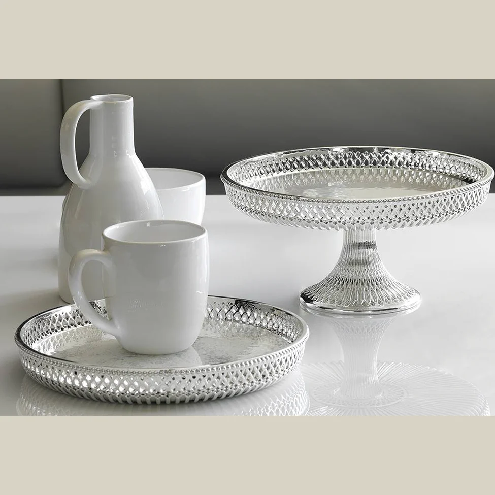 Resin Petit Glass Tray, Silver-White