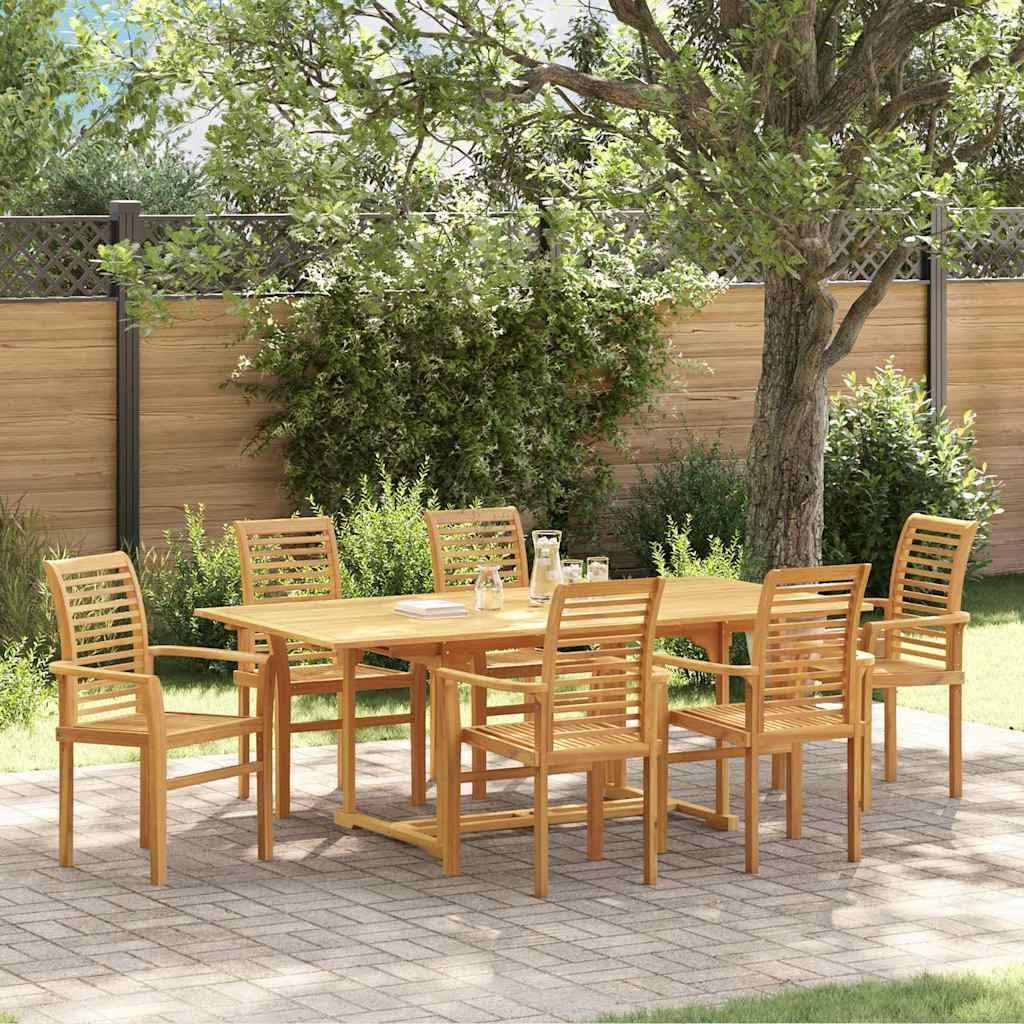 Gartentisch Teak 200x100 cm ausziehbar inkl. 6 Stühle für Balkon & Garten, massives Teakholz, wetterbeständige Outdoor Essgruppe, Modernes Design für Terrasse und Lounge