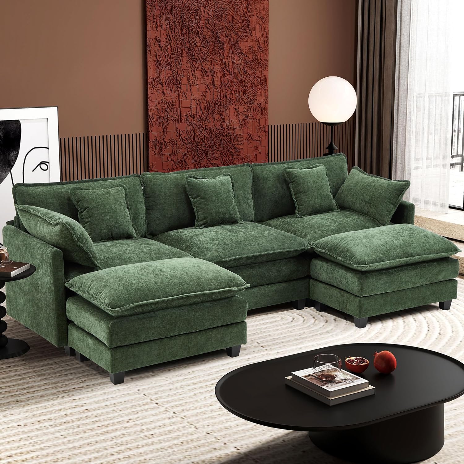 111.4 Inch L-Shaped Modern Sofa Modular Cloud Sofa Ottoman 4-Seater Chenille Deep Seat Sofa