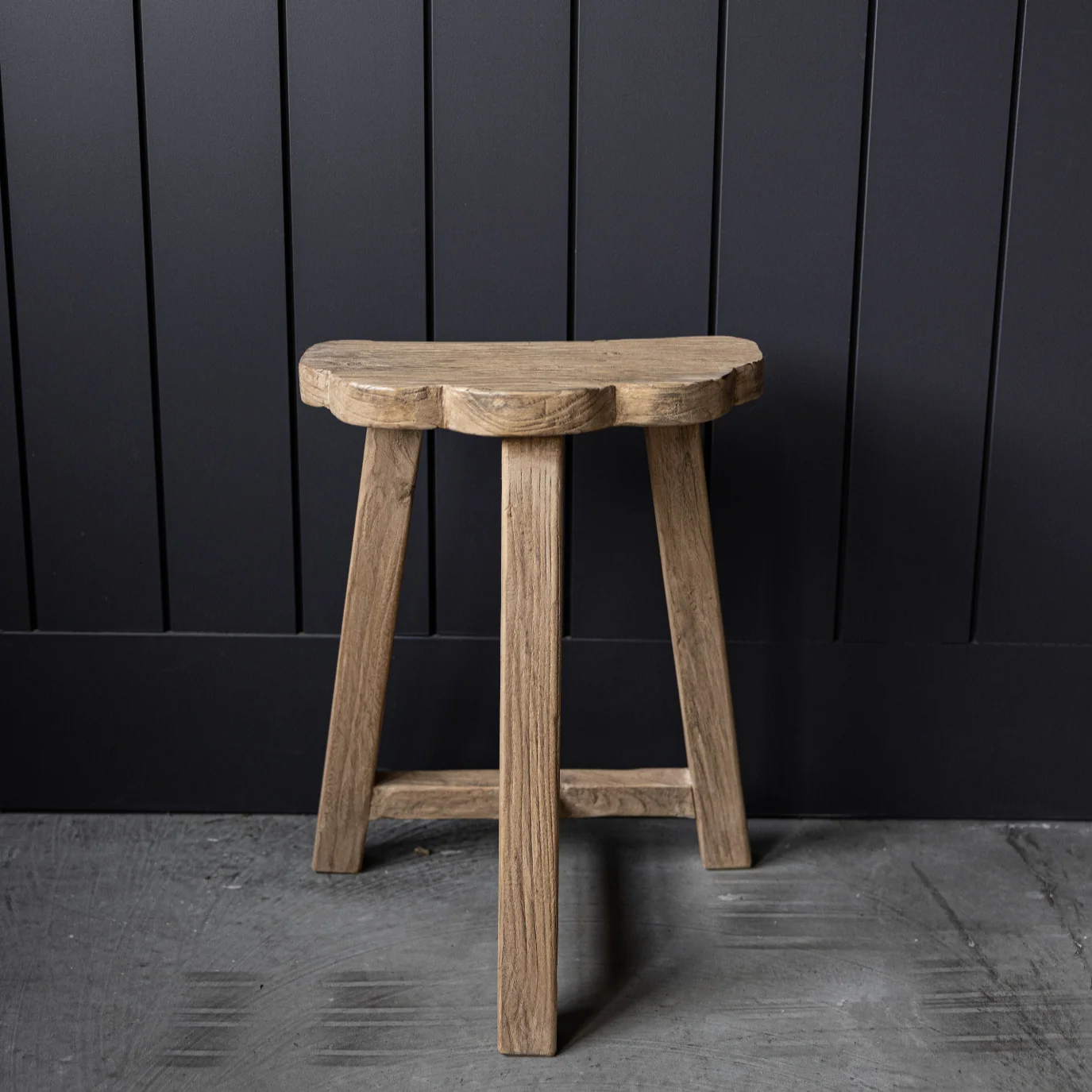 Reclaimed Elm Wood Scallop Stool