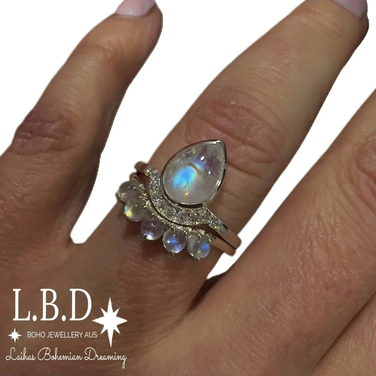 Laihas Over The Rainbow Topaz and Moonstone Rings- Twin Ring Set