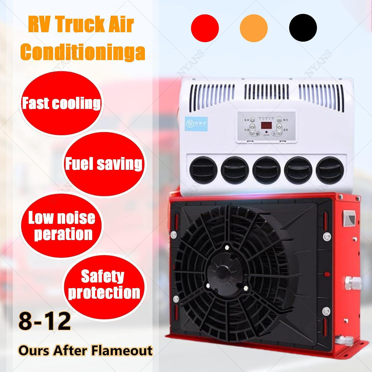 Generisch 12V/24V RV Klimaanlage 300-850W Split Parking Klimaanlage Kit 450m³/h Luftvolumen Leise Schnelle Kühlung für LKW Busse Wohnmobile Wohnwagen Bagger,Schwarz,24V-Red