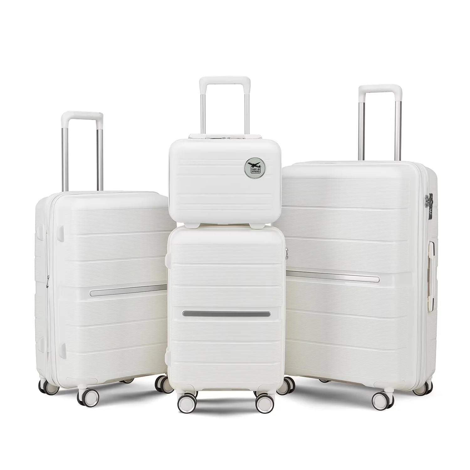 4 Piece Luggage Set, Expandable Lightweight Suitcase Set, PP Materials Travel Luggage with TSA Lock Spinner Wheels, White (14/20/24/28)