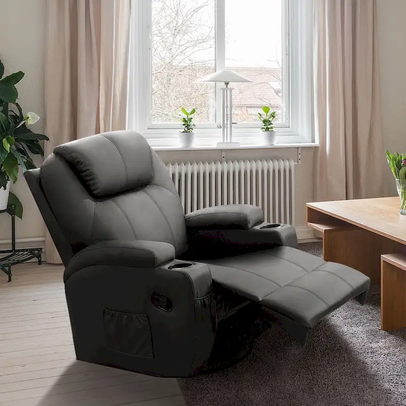 Massage Recliner Chair Swivel Heating Faux Leather Living Room Chair