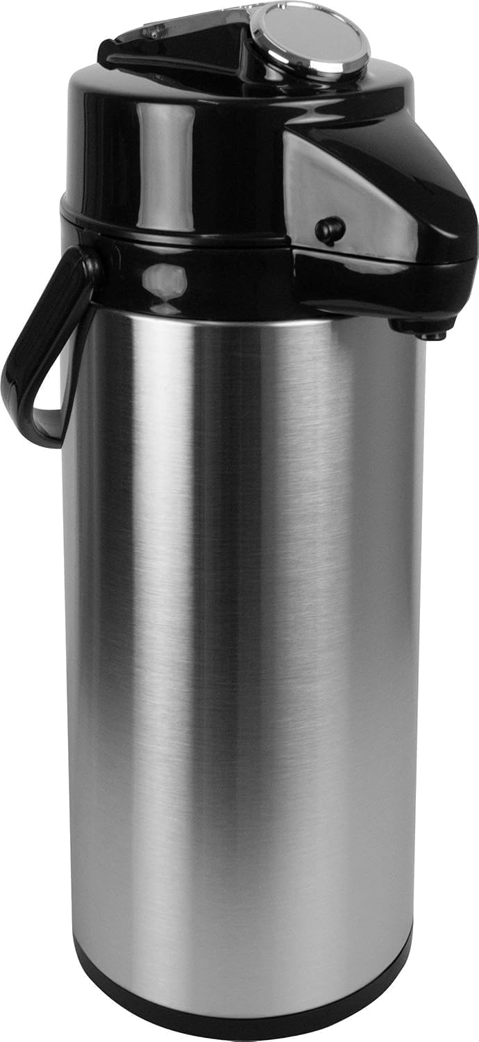 Saro Thermo Kaffeemaschine mit Korbfilter und Thermoskanne Industriekaffeemaschine mit Pumpkanne (2,2 Liter, ca. 10 Tassen Kaffee, Brüh- & Warmhaltefunktion), silber