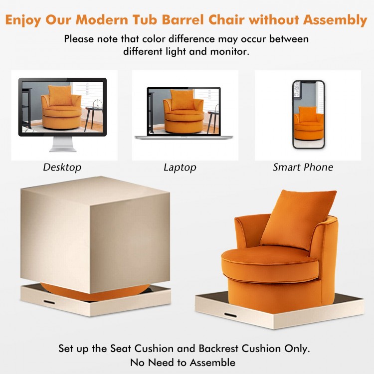 No Assembly Lint Fabric Accent Chair with 360° Swivel Function