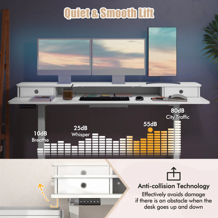 Electric Standing Desk with 2 Drawers, 3 Memory Positions, 63