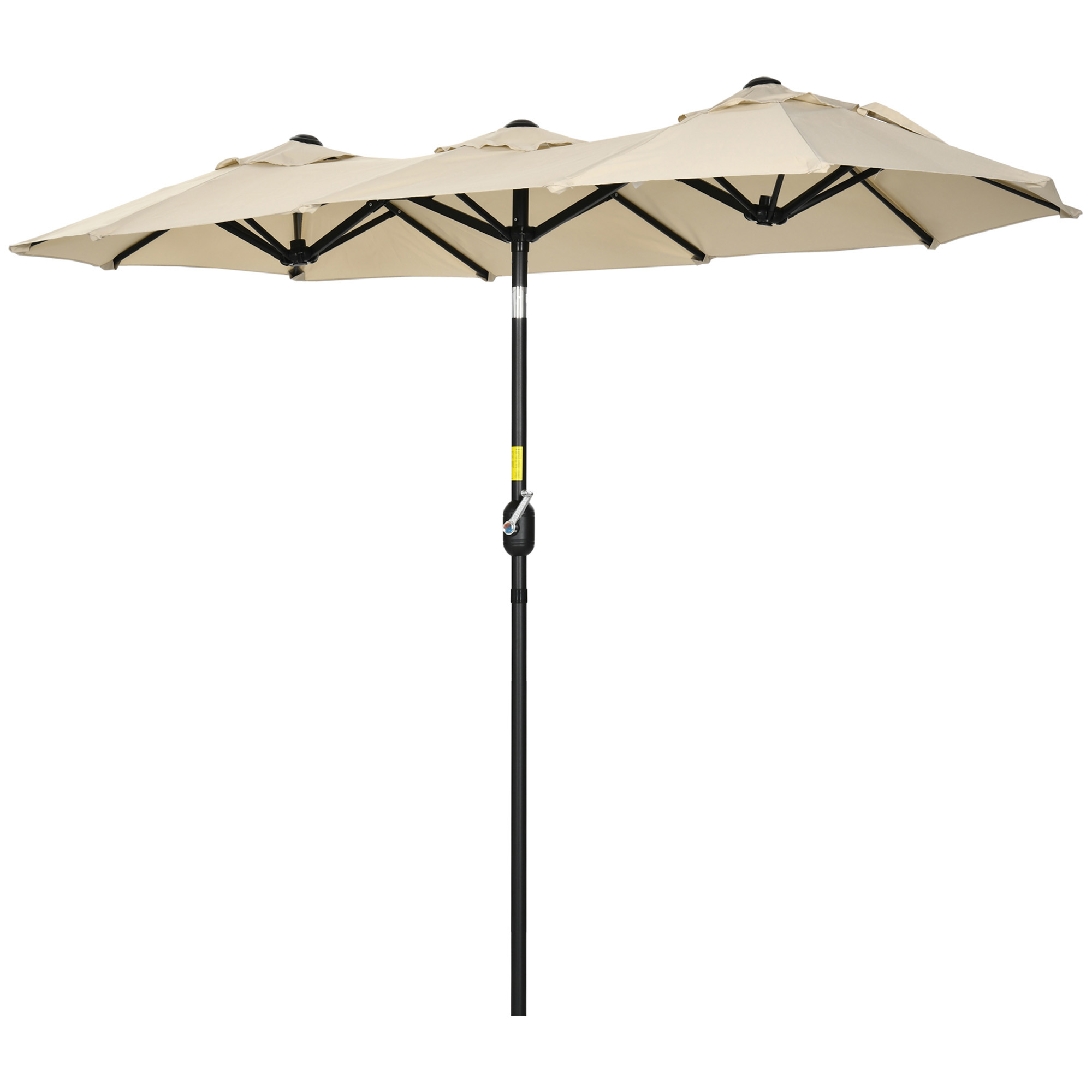 Outsunny parasol, tuinparasol, kantelbaar, met handslinger, windkap, polyester+staal, kaki, 285 x 147 cm
