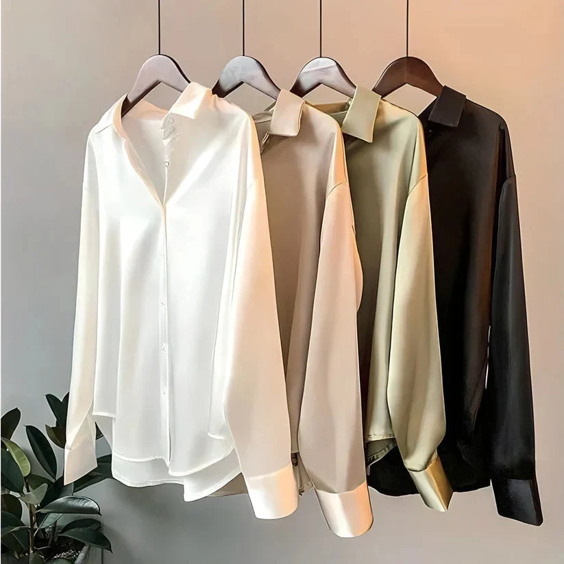 Women��s Long Sleeve Silk Blouse Elegant Design in White