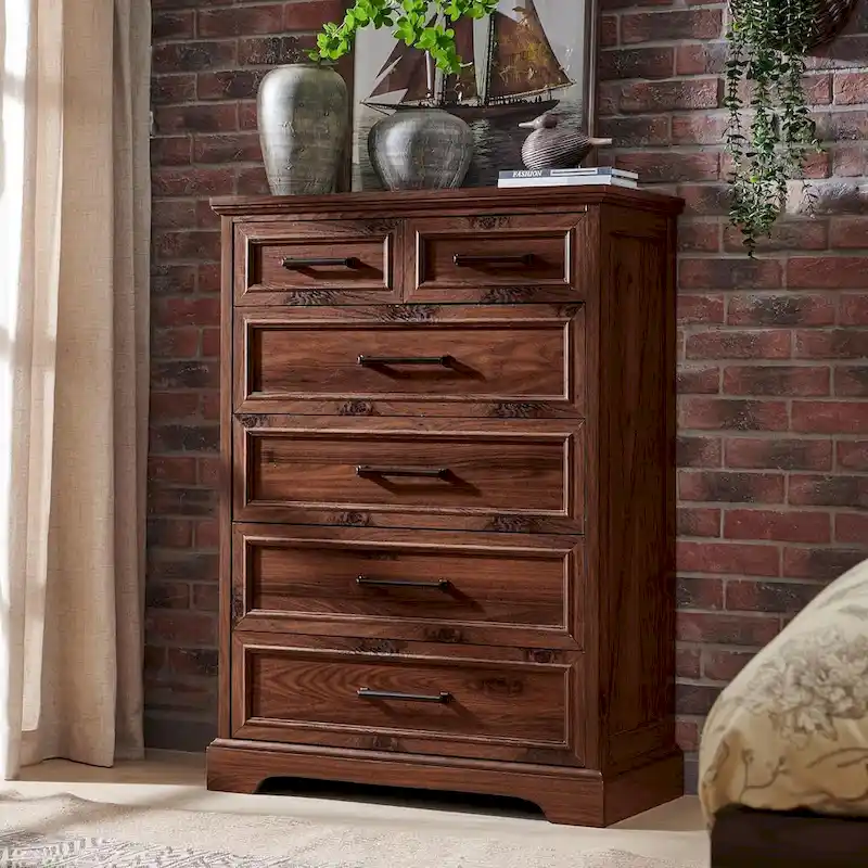 Farmhouse 6 Drawers Dresser Chests, Wood Rustic Chest of Drawers