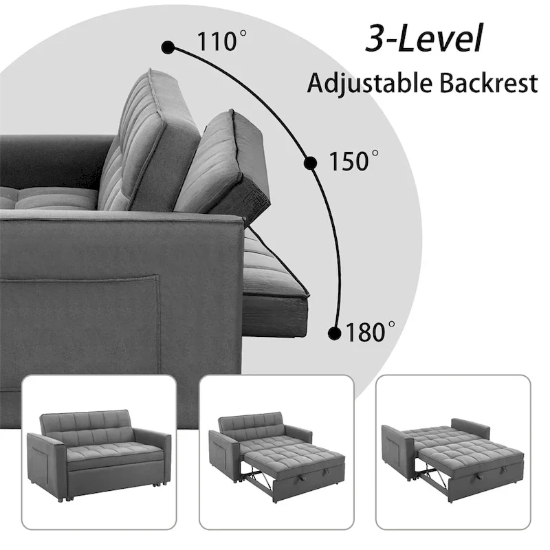 Stylish Pull-Out Sofa Bed w/Woven Polyester Fabric & Solid Wood Frame
