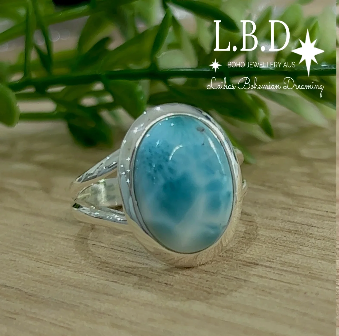 Laihas Handmade Classic Oval Larimar Ring